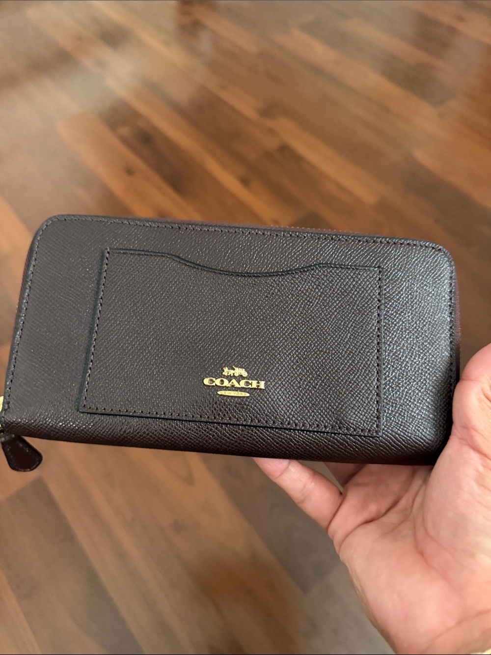 Coach Burgundy Leather Zip Around Wallet with Gold Logo